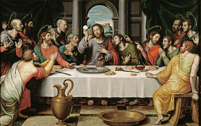 The Eucharist has been a key theme in the depictions of the Last Supper in Christian art,[5] as in this 16th-century Juan de Juanes painting. (Wikipedia)